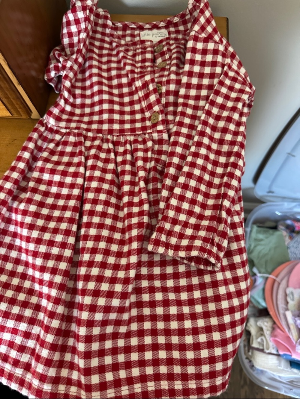 Little Planet Carter’s Red Gingham Button-Front Kids Dress
